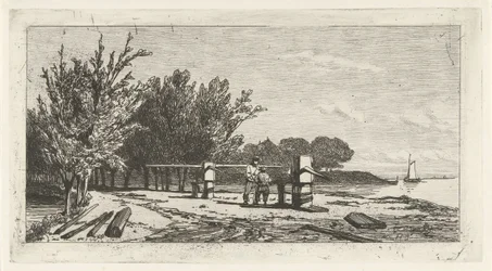 Man en jongen langs de oever van een rivier