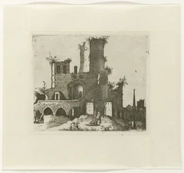 Ruïne met rechthoekige toren