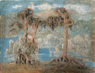Landschap - Bomen aan de kust, Noorwegen