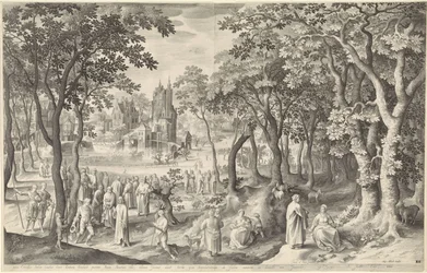 Landschap met ruïne van een ronde tempel
