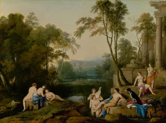Diana en haar nimfen in een landschap, 1644