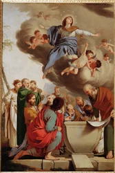 Maria ten Hemelopneming, apostelen kijken naar leeg graf (schilderij op doek)