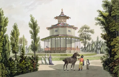 Uitzicht op het Chinese Zomerhuis, Paleis van Lichtenstein in Eisgrub, gegraveerd door Johann Ziegler, 1792