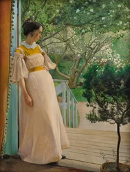 Bij de tuindeur. De vrouw van de kunstenaar, 1897.