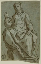 Zittende Vrouwelijke Figuur (Sint Scholastica?) met een Duif