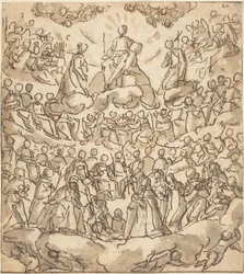 De Zaligen in het Paradijs met de Maagd en Sint Johannes de Doper voor God