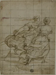 Twee Vrouwen op Wolken, die een Lading Trekken