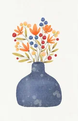 Blauwe vaas met wilde bloemen