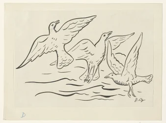 Drie vogels in de lucht boven zee