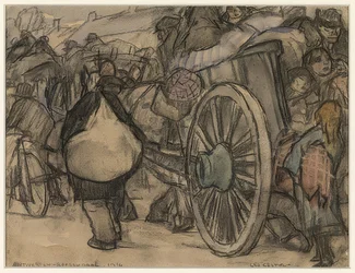 Vluchtelingen onderweg van Amsterdam naar Roosendaal. 1914