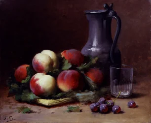 Fruitstilleven met appels en druiven. Schilderij van Leon-Charles (Leon Charles) Huber (1858-1928) Privécollectie.