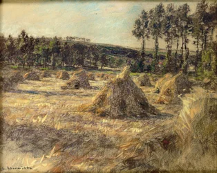 Hooibergen bij zonsondergang, 1906