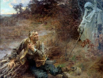 De dood en de houthakker. Illustratie voor de fabel van Jean de La Fontaine