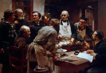 De dissectiecursus van dokter Claude Bernard (1813-1878) in aanwezigheid van zijn leerlingen Paul Bert en Arsene d