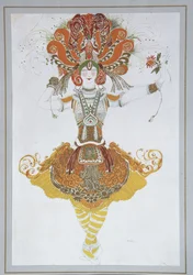 Kostuumontwerp voor Tamara Karsavina in het ballet De Vuurvogel L