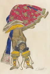 Kostuumontwerp voor het Ballet Blauwe God door R. Hahn