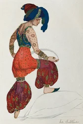 Kostuum van Vaslav Nijinsky voor het personage van de sultane in het ballet "Sheherazade" 1910