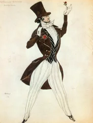 Florestan, kostuumschets voor het ballet Carnaval (aquarel)