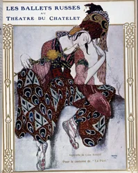 Les Ballets Russes in het theater van Chatelet: kostuum voor "La Peri" - aquarel door Bakst, cov. in "Comoedia geïllustreerd"