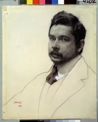 Portret van de kunstenaar Konstantin Somov (potlood en krijt op papier)