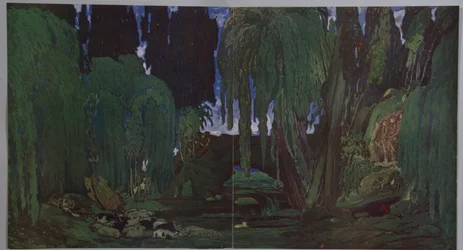 Toneelontwerp voor het ballet Narcisse door N. Tcherepnin, 1911
