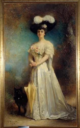 Portret van Madame Maurice Pascal en haar hond Tiny