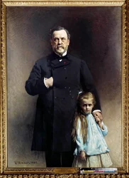 Portret van de Franse arts Louis Pasteur (1822-1895) met zijn kleindochter Camille Vallery Radot