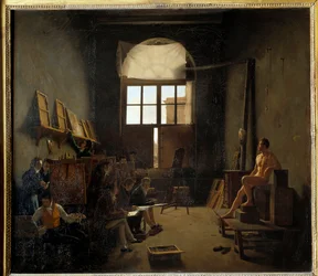 Interieur van Davids atelier in het Collège des Quatre-Nations in 1814 (het huidige Institut de France). Schilderij van Mathieu Cochereau (1793-1817)