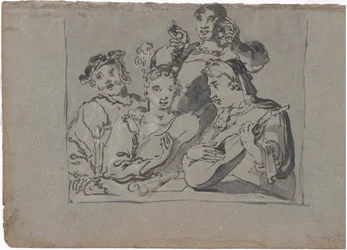 Een Kwartet van Zangers, Luitspelers en Klokkenluiders die in een Herberg bij Kaarslicht Spelen, 1620-1628