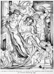 In de massa werden de homunculen vernietigd, deze mysterieuze wezens werden geëxecuteerd door de menselijke industrie - in "Voyage au pays de la fourth dimension" van G. de Pawlowski, ill. door Léonard Sarluis (1874-1949), ed. Eugène Fasquel, Parijs