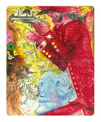Surrealistische figuren met een rode laag