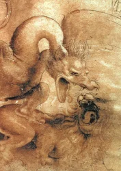 Detail van de draak uit de tekening „Gevecht tussen een draak en een leeuw“