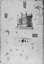 Tekening van een decoratief scherm en andere schetsen, ca. 1480 1945