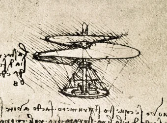 Fragment uit een Da Vinci manuscript dat het principe en de constructie van de "Aerial Screw (Helicopter)" beschrijft (manuscript)