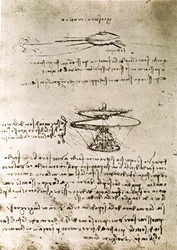 Fragment uit een Da Vinci manuscript dat het principe en de constructie van de "Aerial Screw (Helicopter)" beschrijft (manuscript)