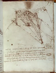 Vliegmachine tekening. Manuscript door Leonardo da Vinci