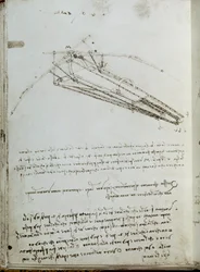 Vliegmachine tekening. Manuscript door Leonardo da Vinci