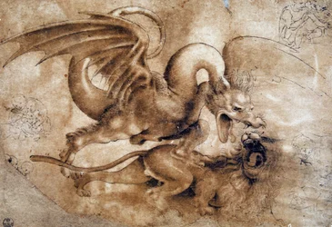 Leonardo da Vinci (1452 - 1519): Gevecht tussen een leeuw en een draak, GDSU 435 E (Immagina)