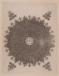 Cirkel met vlechtwerk en knopen. Het embleem van de „Academia Leonardi” in Milaan