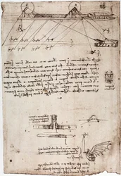 Studie voor een marinedreg door Leonardo da Vinci. Tekening met pen en inkt.
