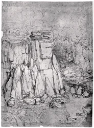 Studie van een rotsachtige grot met eenden, 1482-1485 1954