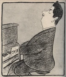 Portret van Giacomo Puccini (1858-1924), Italiaanse componist. Cartoon door Leonetto Cappiello - 1898