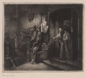 Interieur van een synagoge met gelovigen