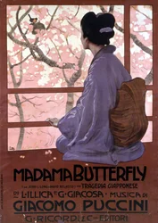 Affiche van Leopoldo Metlicovitz voor ""Madame Butterfly"" van Giacomo Puccini gemaakt voor de eerste voorstelling op 17 februari 1904.