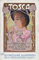 Titelpagina van partituur voor de opera Tosca door Puccini, ca.1910 (kleur litho)
