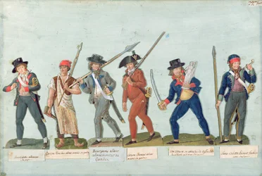 Sans Culotte die zijn Pijp aansteekt, Jonge Slager, Bourgeois die op wacht gaat, Jager, Burger die zijn Vrijheid verdedigt, Sans Culotte die de wacht houdt