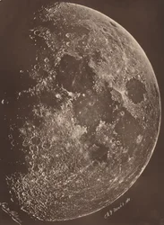 Fotografie van de maan in haar eerste kwartier, 6 maart 1865