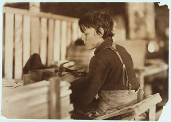Jongen maakt manden voor meloenen in Evansville, Indiana, 1908