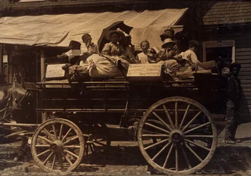 Kinderarbeiders in een wagen in Fell