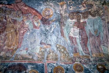 Engel, fresco in Byzantijnse kerk van Sotiras Christos, Vlithias, Kreta, Griekenland